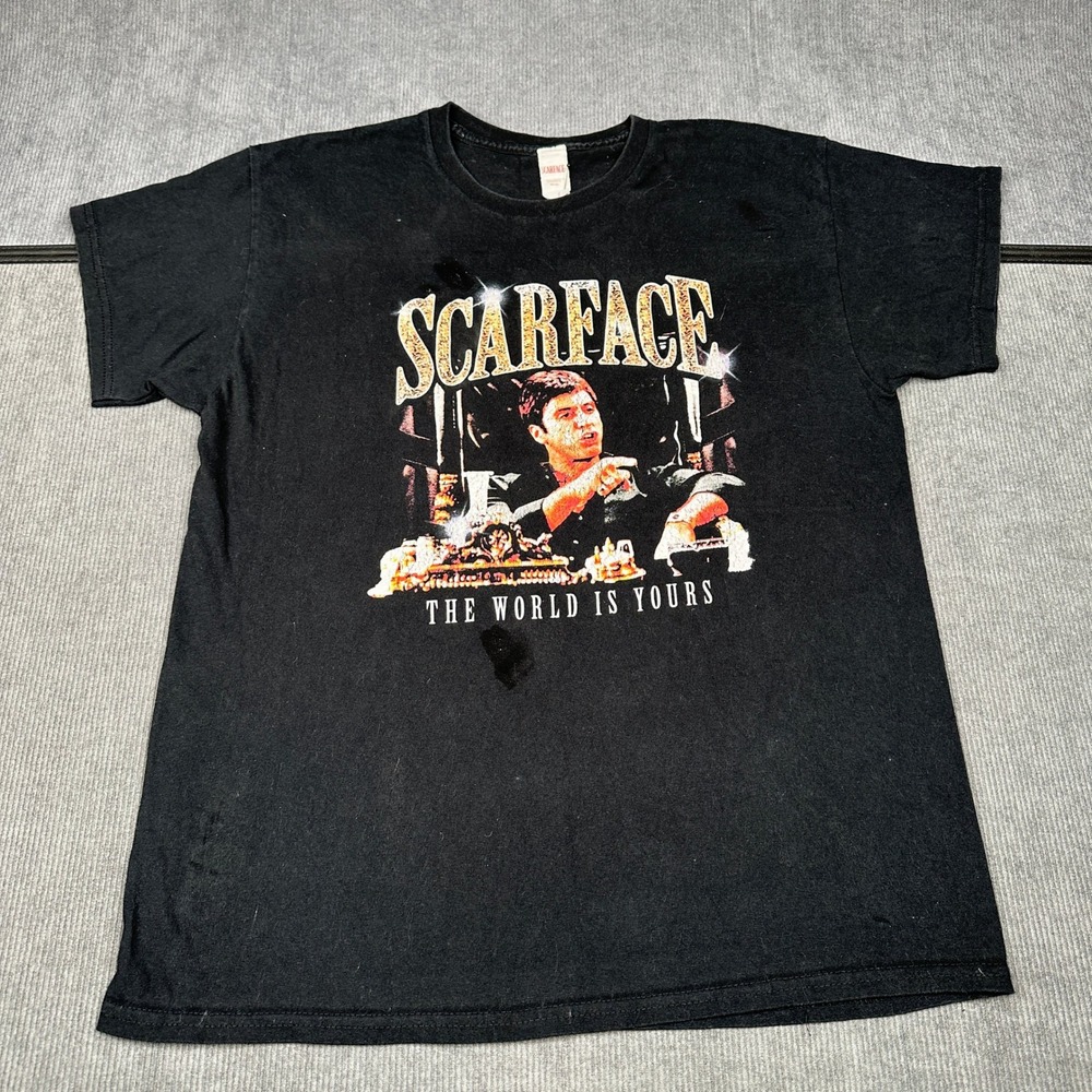 Scarface The World Is Yours Tony Montana Graphic T-Shirt Black Large Y2k